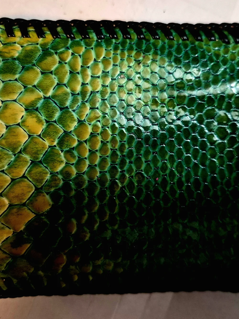 Green Snakeskin Bifold Wallet Ombre Python Pattern Whipstitch Edge
